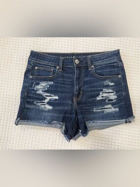 American Eagle Outfitters Dark Blue Distressed Denim Shorts